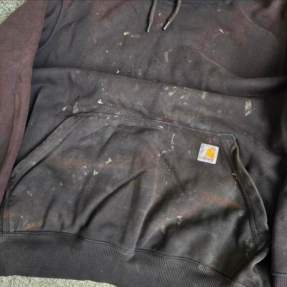 Vtg Y2k CARHARTT Box Logo Patch Earthtone Sunfaded Workwear Hooded Sweatshirt Lg - Picture 3 of 7